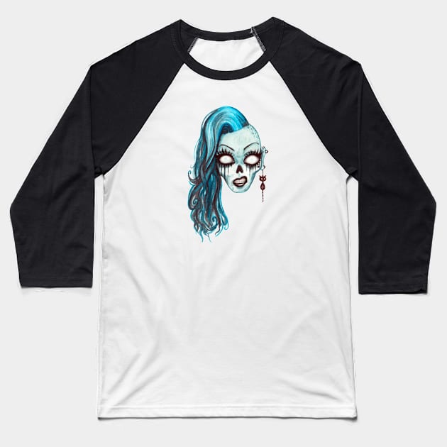 Halloween Zombie Blue Face Baseball T-Shirt by holidaystore